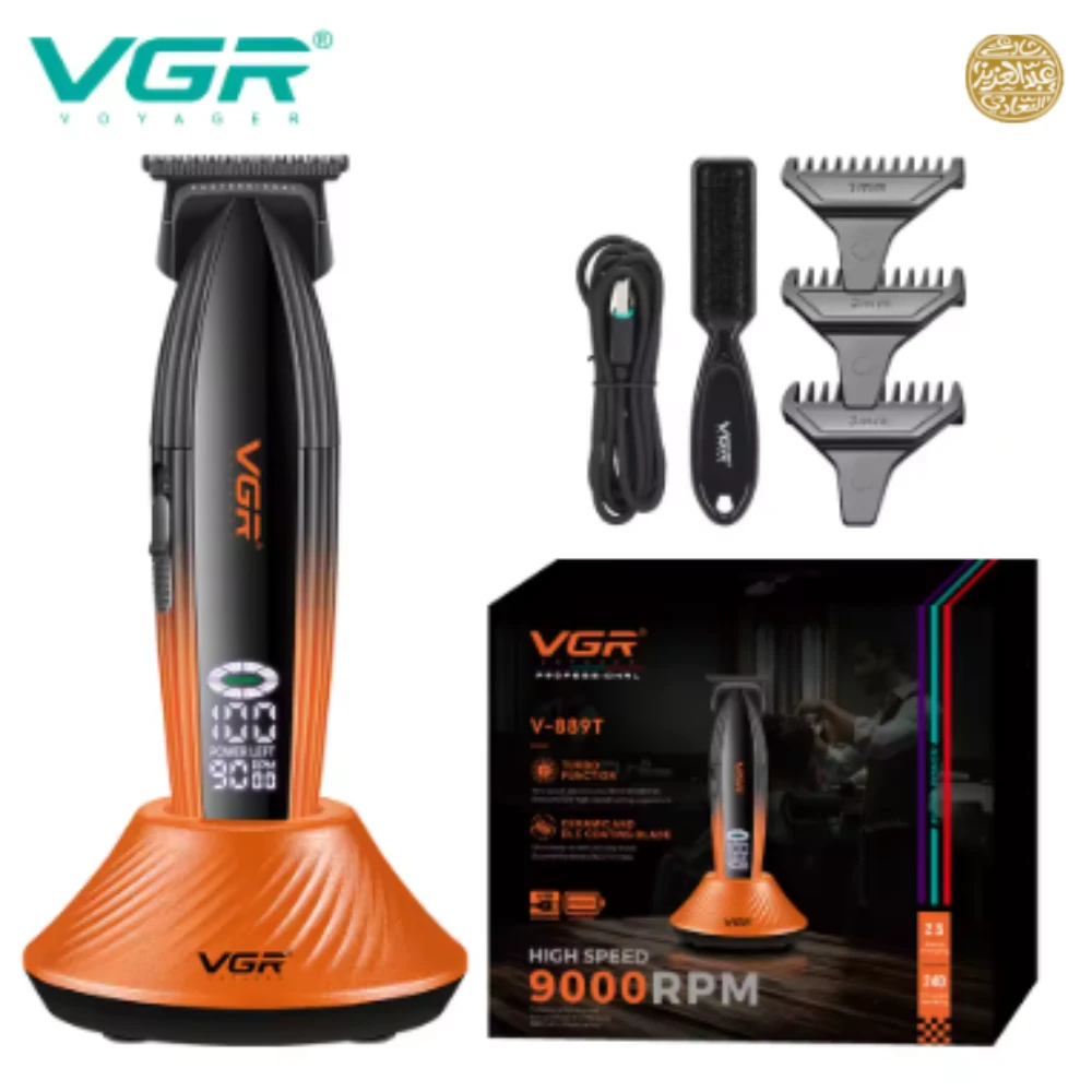ماكينة تشذيب الشعر الاحترافية VGR V-889T، ماكينة قص الشعر الكهربائية الراقية، 9000 دورة في الدقيقة، لون معدني متدرج ونحت الجسم والدفع
