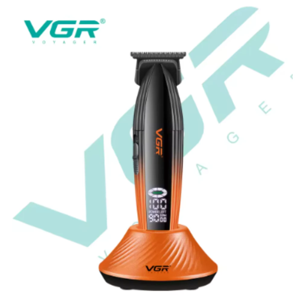 ماكينة تشذيب الشعر الاحترافية VGR V-889T، ماكينة قص الشعر الكهربائية الراقية، 9000 دورة في الدقيقة، لون معدني متدرج ونحت الجسم والدفع