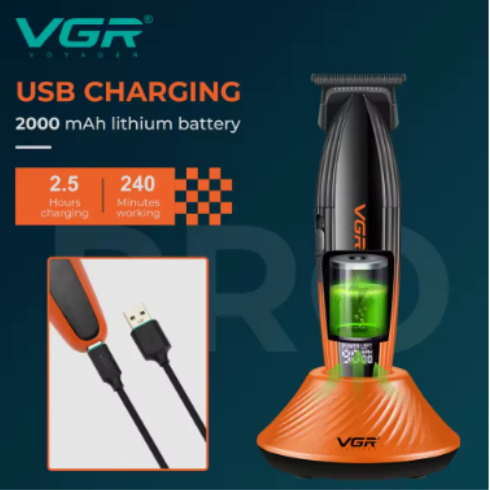 ماكينة تشذيب الشعر الاحترافية VGR V-889T، ماكينة قص الشعر الكهربائية الراقية، 9000 دورة في الدقيقة، لون معدني متدرج ونحت الجسم والدفع