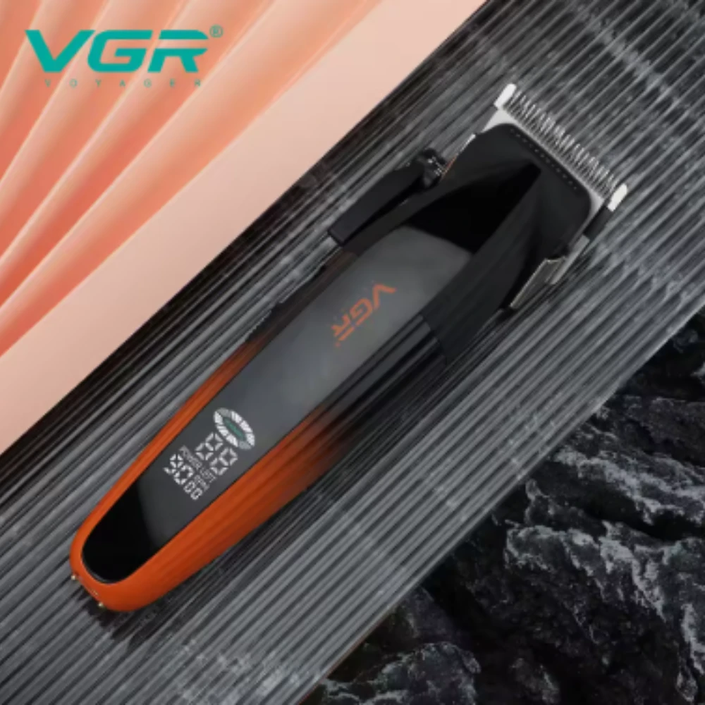 ماكينة قص الشعر الاحترافية VGR V-889C للرجال بشفرة DLC 9000 دورة في الدقيقة مع قاعدة شاحن وشاشة LCD معدنية كاملة لقص الشعر