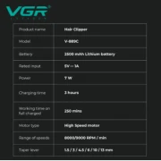 ماكينة قص الشعر الاحترافية VGR V-889C للرجال بشفرة DLC 9000 دورة في الدقيقة مع قاعدة شاحن وشاشة LCD معدنية كاملة لقص الشعر