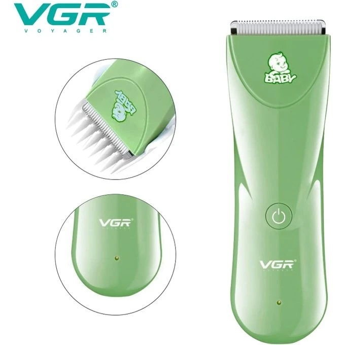مقص شعر الأطفال VGR V-150 الاحترافي بشفرات سيراميك - قابل للغسل وصوت منخفض للغاية - زمن التشغيل: 60 دقيقة (أخضر)