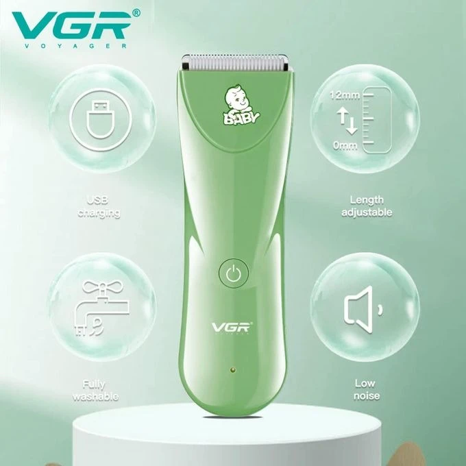 مقص شعر الأطفال VGR V-150 الاحترافي بشفرات سيراميك - قابل للغسل وصوت منخفض للغاية - زمن التشغيل: 60 دقيقة (أخضر)
