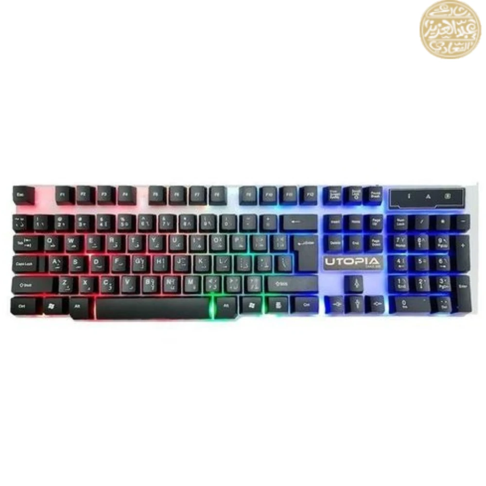 لوحة مفاتيح ألعاب يوتوبيا – إضاءة خلفية ليد بألوان قوس قزح – اتصال سلكي – BA-505