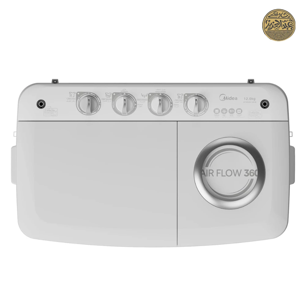 غسالة بحوضين MTE02W120/W من ميديا، أسطوانة كبيرة للغاية، فلتر تدفق هواء 360، 12 كيلو، أبيض