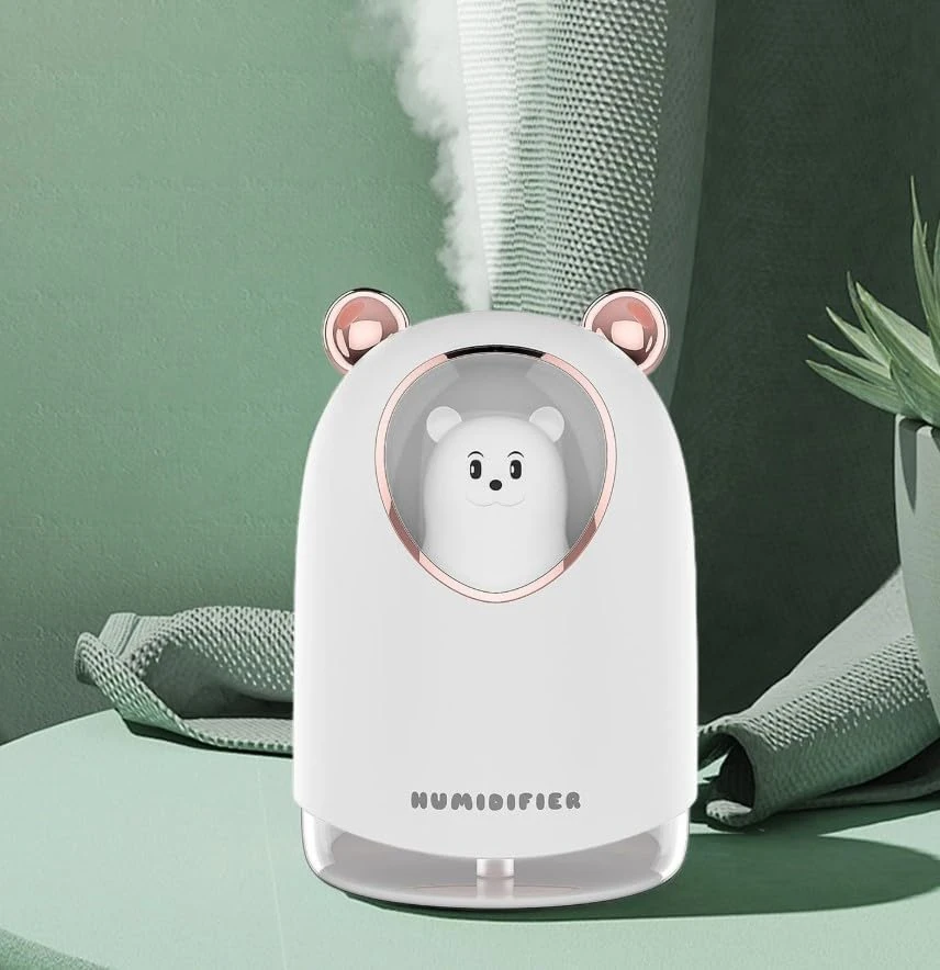 مرطب هواء صغير وموزع رائحة يعمل بالموجات فوق الصوتية مع ضوء ليلي وتشغيل هادئ، سعة كبيرة، مناسب لغرف النوم والمكاتب، سعة 300 مل، بلون أبيض