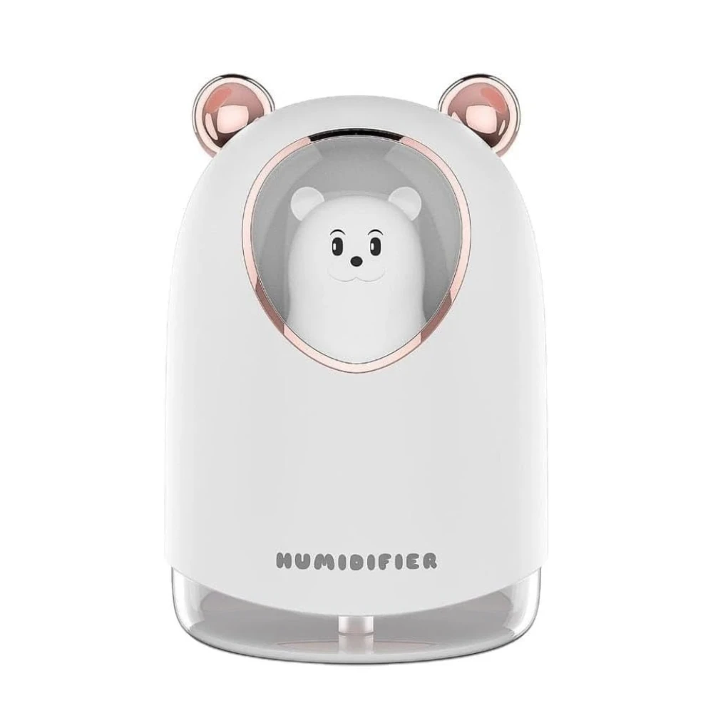 مرطب هواء صغير وموزع رائحة يعمل بالموجات فوق الصوتية مع ضوء ليلي وتشغيل هادئ، سعة كبيرة، مناسب لغرف النوم والمكاتب، سعة 300 مل، بلون أبيض