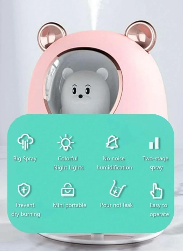 مرطب هواء صغير وموزع رائحة يعمل بالموجات فوق الصوتية مع ضوء ليلي وتشغيل هادئ، سعة كبيرة، مناسب لغرف النوم والمكاتب، سعة 300 مل، بلون أبيض