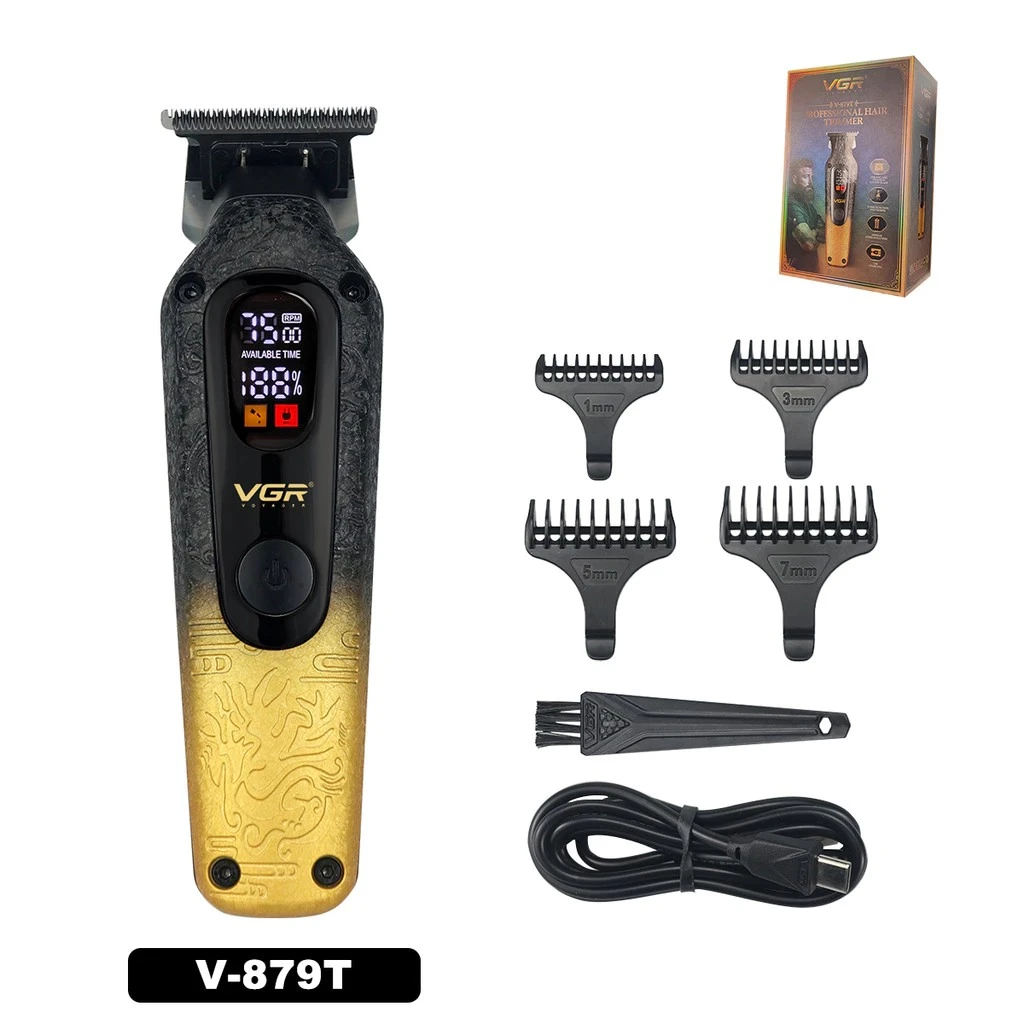 ماكينة حلاقة الشعر الاحترافية V-879T بشاشة LED وبطارية ليثيوم 1500mAh ومحرك 7500 دورة في الدقيقة وشفرة سيراميك