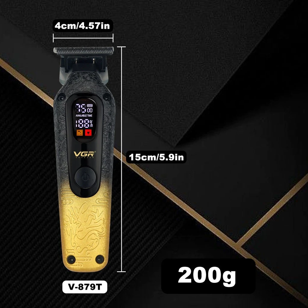 ماكينة حلاقة الشعر الاحترافية V-879T بشاشة LED وبطارية ليثيوم 1500mAh ومحرك 7500 دورة في الدقيقة وشفرة سيراميك