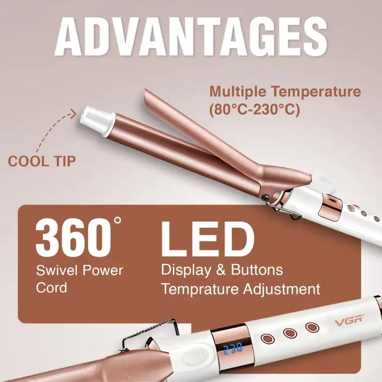 مكواه فرد الشعر الكهربائي الاحترافي VGR V-578 للنساء (أبيض)