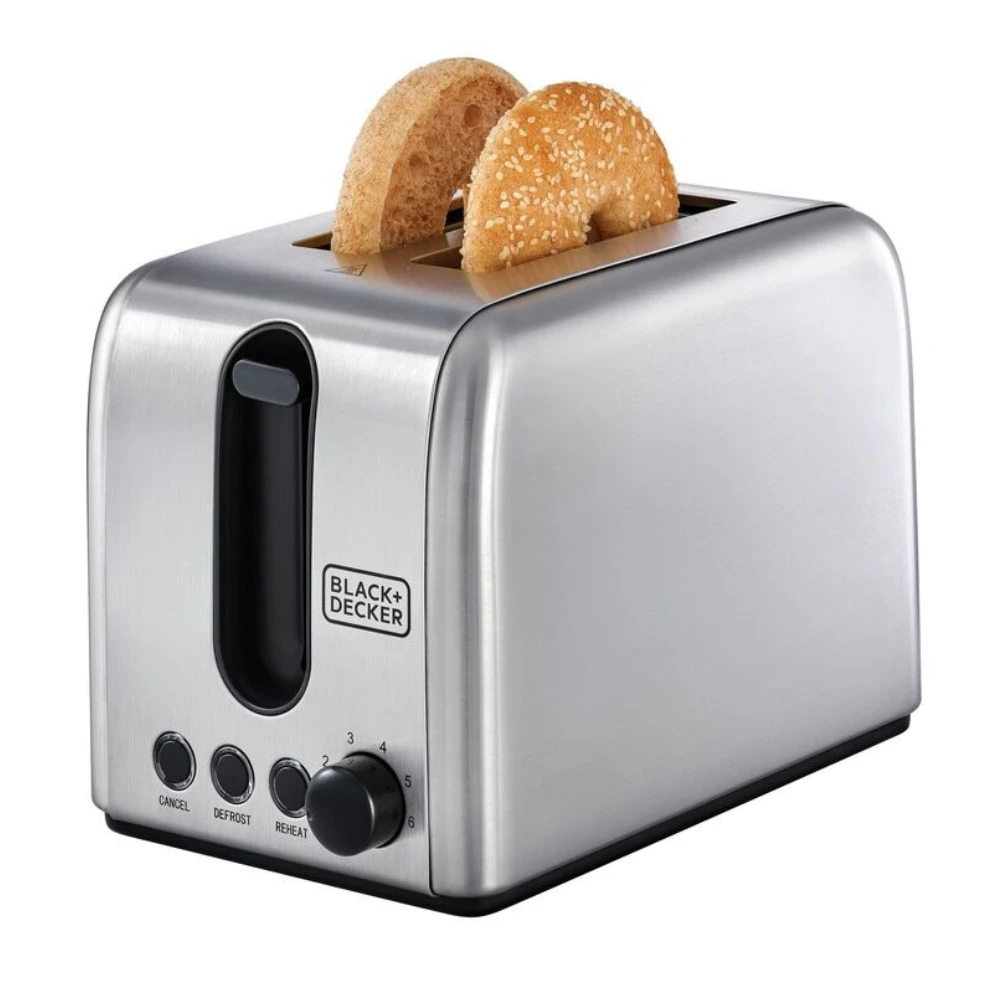 محمصة خبز من الفولاذ مقاوم للصدأ بقدرة 1050 وات، بلاك اند ديكر، فضي/ أسود