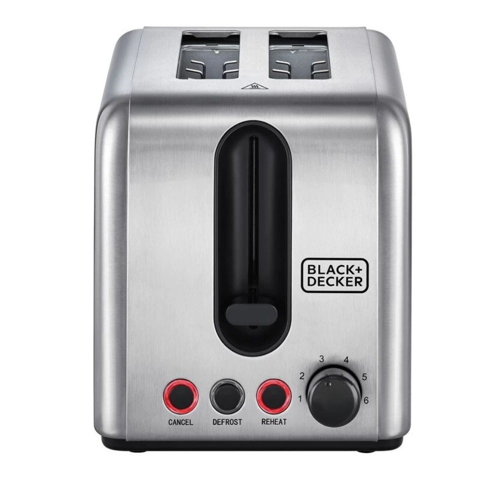 محمصة خبز من الفولاذ مقاوم للصدأ بقدرة 1050 وات، بلاك اند ديكر، فضي/ أسود