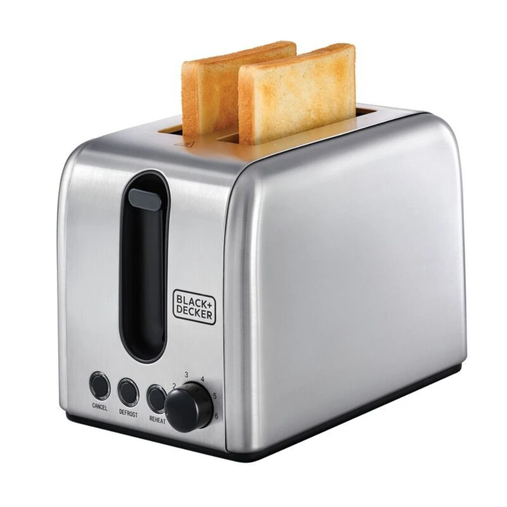 محمصة خبز من الفولاذ مقاوم للصدأ بقدرة 1050 وات، بلاك اند ديكر، فضي/ أسود