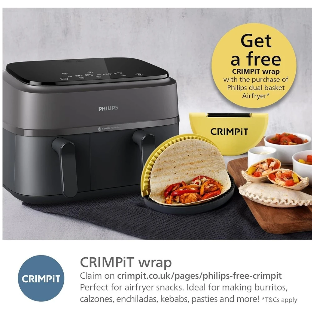 قلاية بدون زيت فيليبس 3000 Series ديجيتال مع سلة مزدوجة، 9 لتر، 2750 وات، اسود - ‎NA350/00