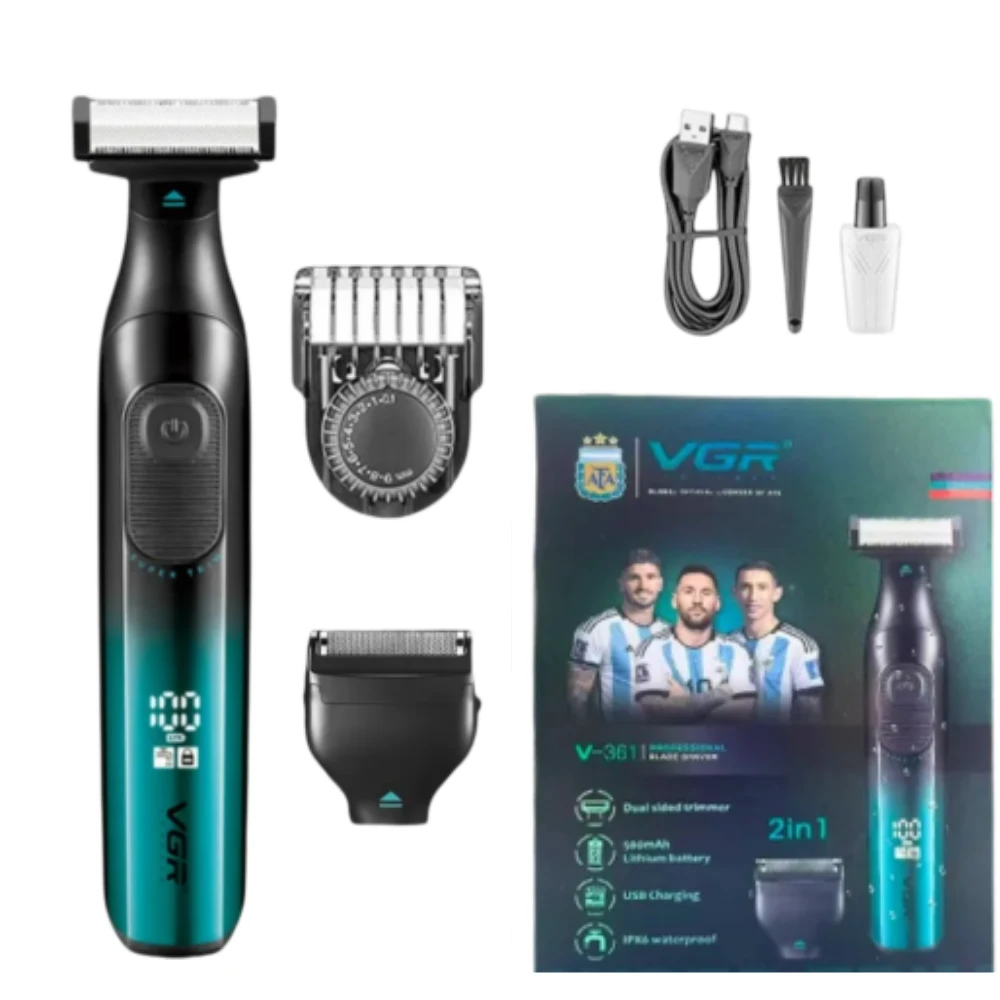 مجموعة أدوات الحلاقة 2 في 1 في جي ار بروفيشنال قابلة للشحن للاستعمال الرطب والجاف،  V-361