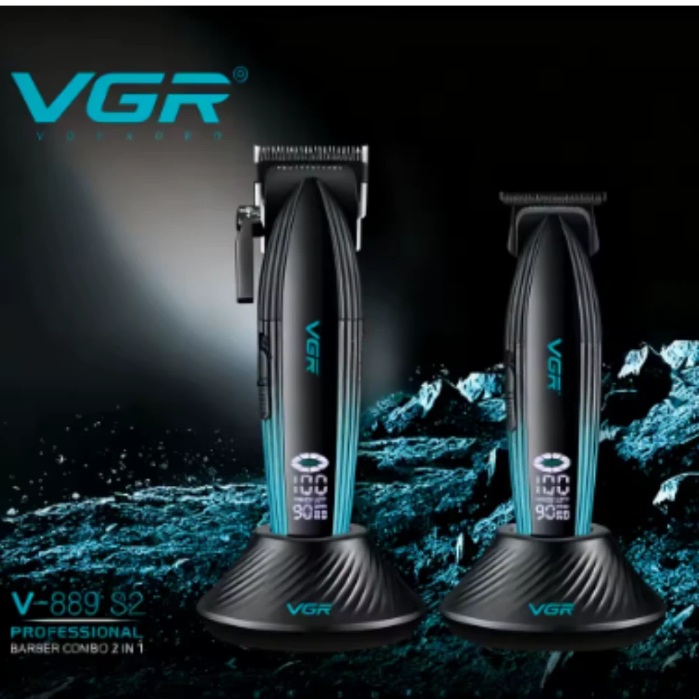 مجموعة قص الشعر الاحترافية 2  في 1، VGR V-889 S2_ لون اسود و ازرق