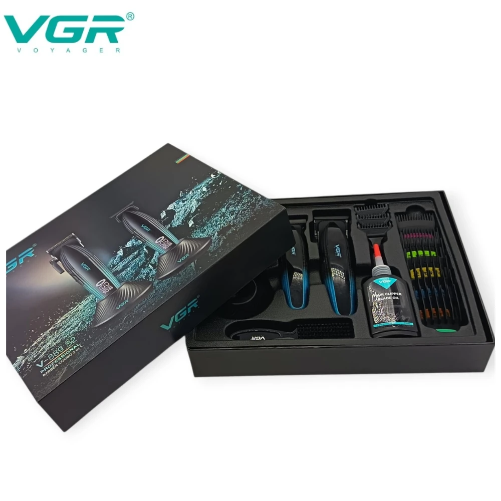 مجموعة قص الشعر الاحترافية 2  في 1، VGR V-889 S2_ لون اسود و ازرق