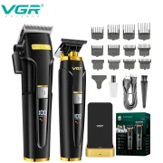 مجموعة ماكينة حلاقة الشعر الاحترافية VGR 694 S2، مجموعة ماكينة حلاقة شعر لاسلكية للرجال مع قاعدة شحن مغناطيسية، طقم ماكينة حلاقة شعر للرجال بشفرات سيراميك وشاشة LED لون اسود