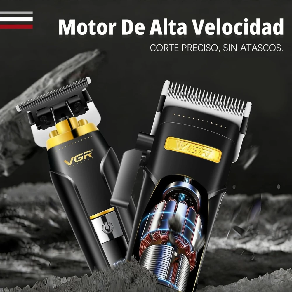 مجموعة ماكينة حلاقة الشعر الاحترافية VGR 694 S2، مجموعة ماكينة حلاقة شعر لاسلكية للرجال مع قاعدة شحن مغناطيسية، طقم ماكينة حلاقة شعر للرجال بشفرات سيراميك وشاشة LED لون اسود