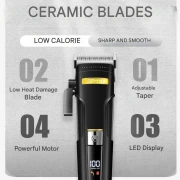 مجموعة ماكينة حلاقة الشعر الاحترافية VGR 694 S2، مجموعة ماكينة حلاقة شعر لاسلكية للرجال مع قاعدة شحن مغناطيسية، طقم ماكينة حلاقة شعر للرجال بشفرات سيراميك وشاشة LED لون اسود