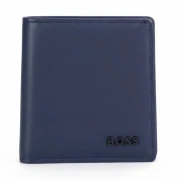 حامل بطاقات كلاسيكي أزرق ناعم من هوغو بوس مزود بغطاء وجيب للنقود
