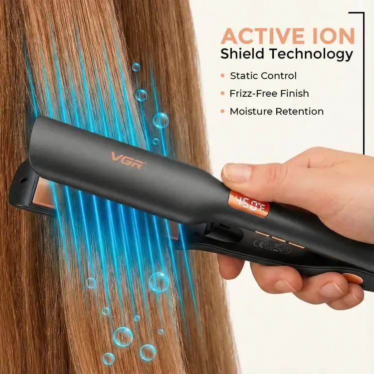 مكواة الشعر الاحترافية VGR V-526 للنساء | ألواح مطلية بالسيراميك، شاشة LED، تسخين سريع، إيقاف تشغيل تلقائي بعد ساعة، سلك دوار 360 درجة | أداة للعناية بالشعر