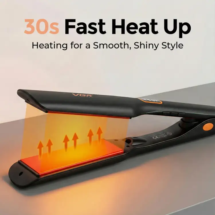 مكواة الشعر الاحترافية VGR V-526 للنساء | ألواح مطلية بالسيراميك، شاشة LED، تسخين سريع، إيقاف تشغيل تلقائي بعد ساعة، سلك دوار 360 درجة | أداة للعناية بالشعر