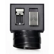 طقم  حزام رجالي من هوغو بوس - جلد طبيعي - أسود