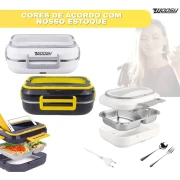 صندوق غداء كهربائي محمول 2 في 1 بقدرة 60 واط، 220 فولت 12 فولت/24 فولت، شنطة حمل معزولة شوكة وملعقة