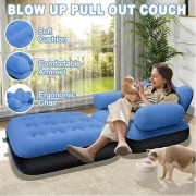 أريكة قابلة للنفخ للاستخدام الخارجي للبالغين، متعددة الوظائف، سرير قابل للنفخ 2 في 1، كرسي استرخاء مريح قابل للطي، أزرق