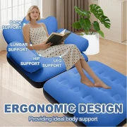 أريكة قابلة للنفخ للاستخدام الخارجي للبالغين، متعددة الوظائف، سرير قابل للنفخ 2 في 1، كرسي استرخاء مريح قابل للطي، أزرق