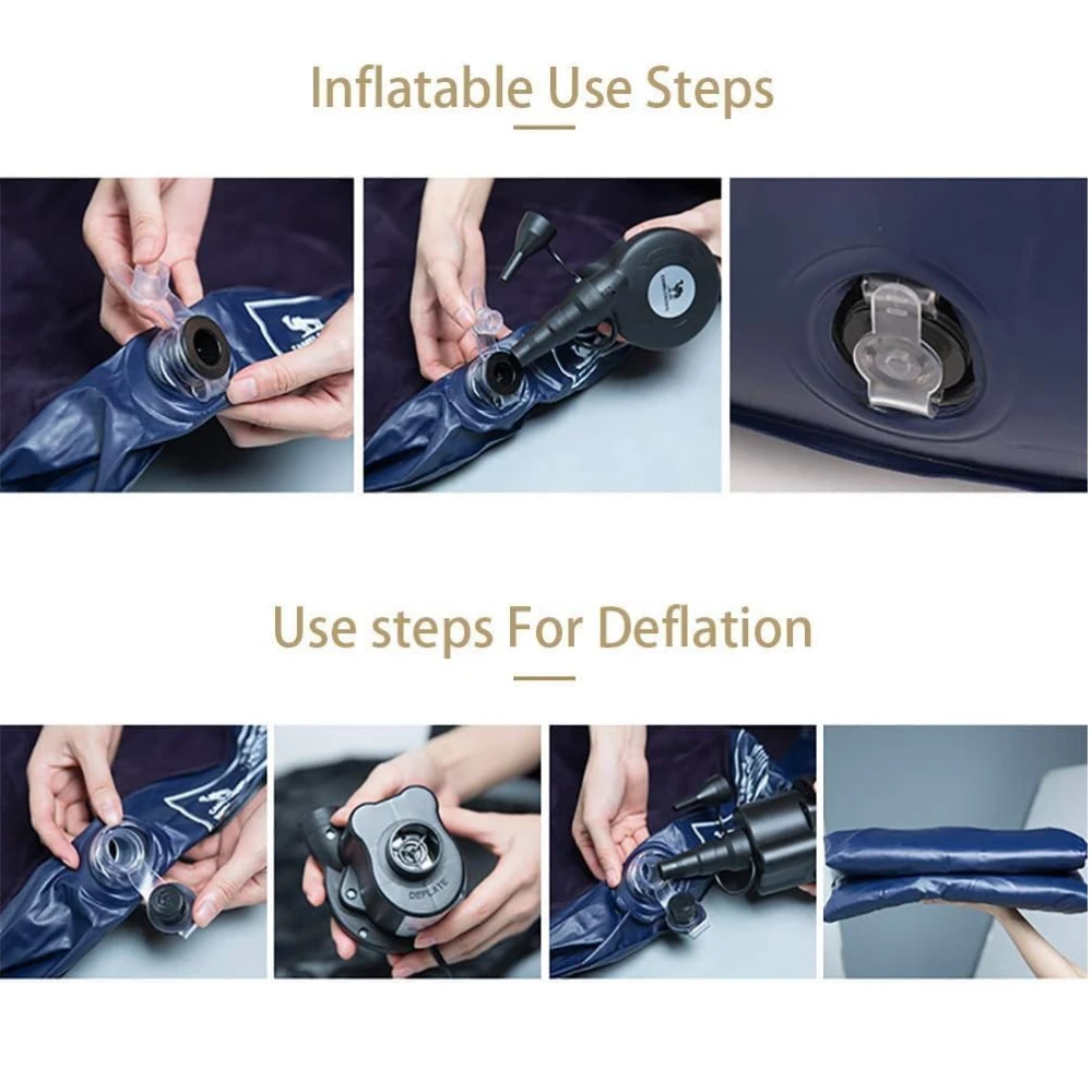 كرسي استلقاء قابل للنفخ مع مضخة هواء ودعامات للأذرع بتصميم مريح وقابل للطي للاستخدام في غرفة النوم أو غرفة المعيشة أو كسرير تخييم خارجي في عبوة من قطعة واحدة