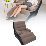 كرسي استلقاء قابل للنفخ مع مضخة هواء ودعامات للأذرع بتصميم مريح وقابل للطي للاستخدام في غرفة النوم أو غرفة المعيشة أو كسرير تخييم خارجي في عبوة من قطعة واحدة