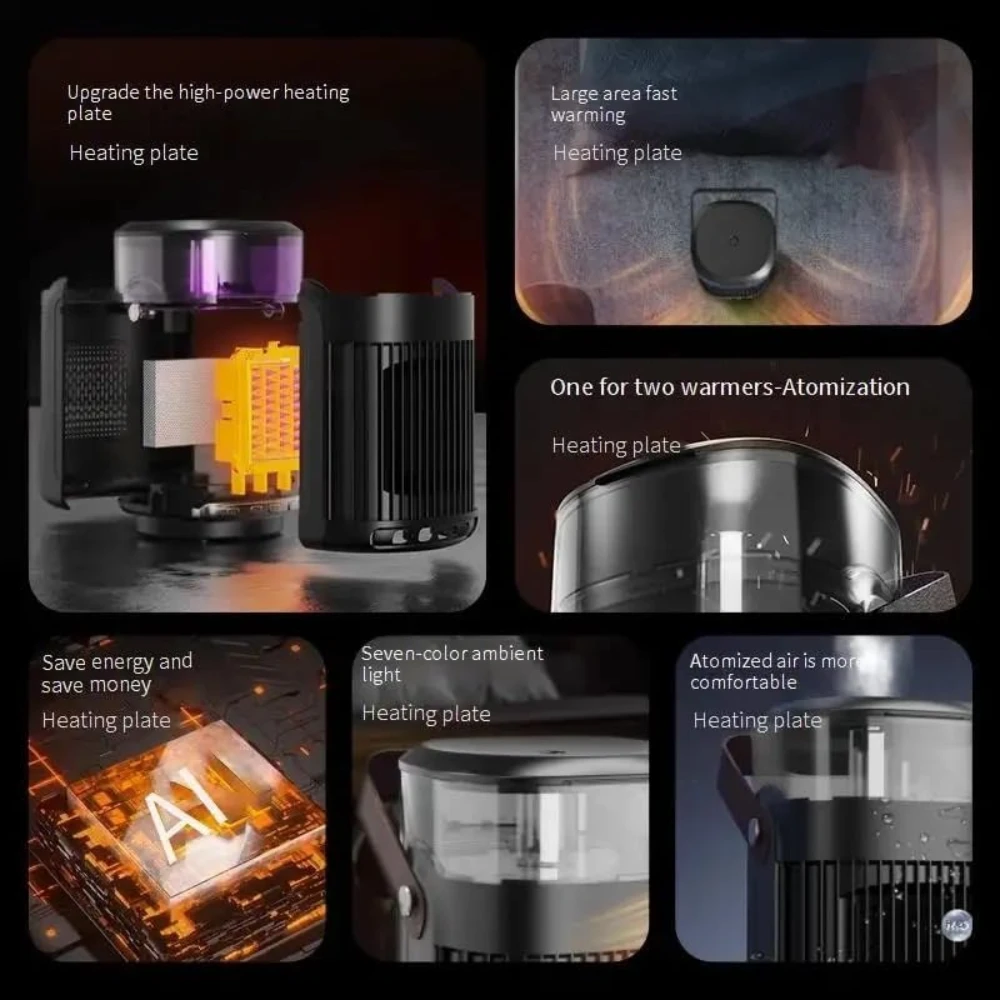 دفاية مكتب كهربائية دوارة 90 درجة مع مرطب جو بالبخار-  دفايه ومرطب هواء 2 في 1 منزلي صغير جديد موفر للطاقة لمساحة كبيرة