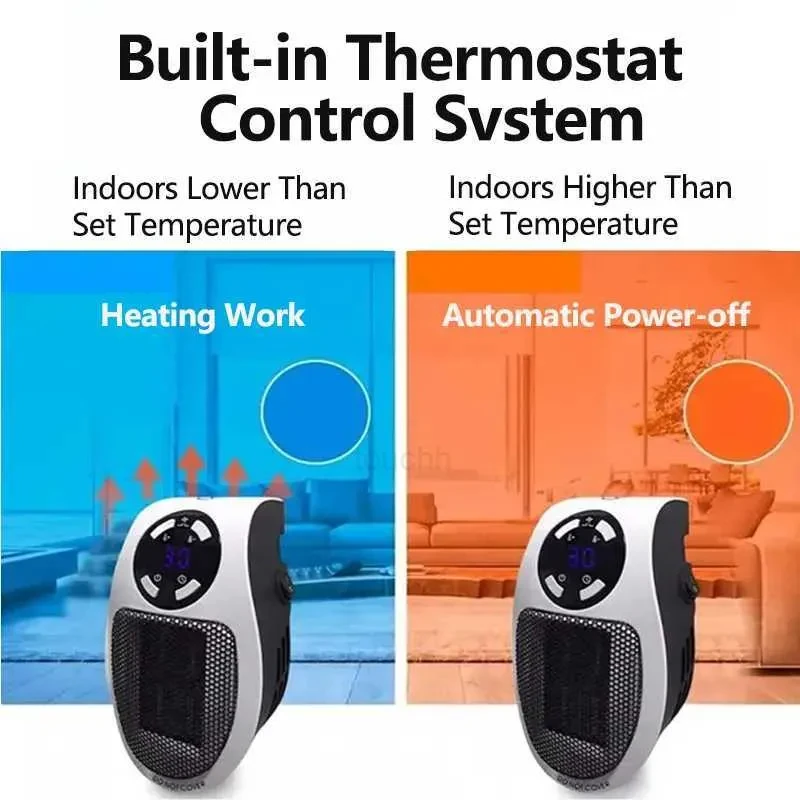 دفايه كهربائيه صغيره ذكيه 500 واط، سخان كهربائي محمول للاستخدام الداخلي مع ترموستات ومؤقت قابل للتعديل وشاشة LED للمنزل والمكتب والسكن والسفر