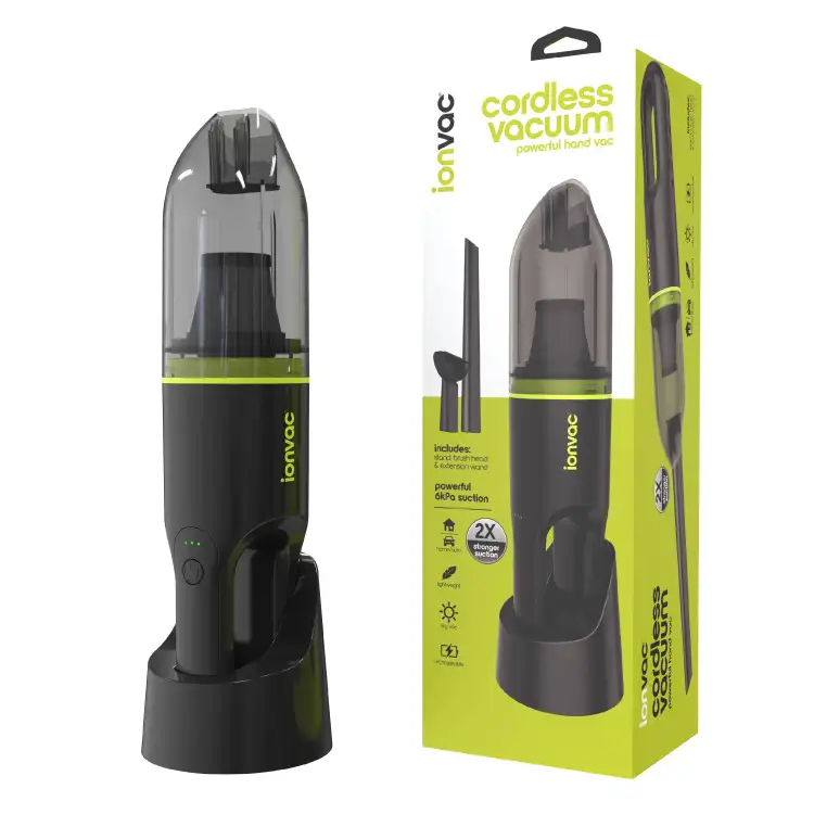 مكنسة كهربائية صغيرة محمولة قابلة لإعادة الشحن فائقة القوة للاستخدام في السيارة والمنزل، لون أسود