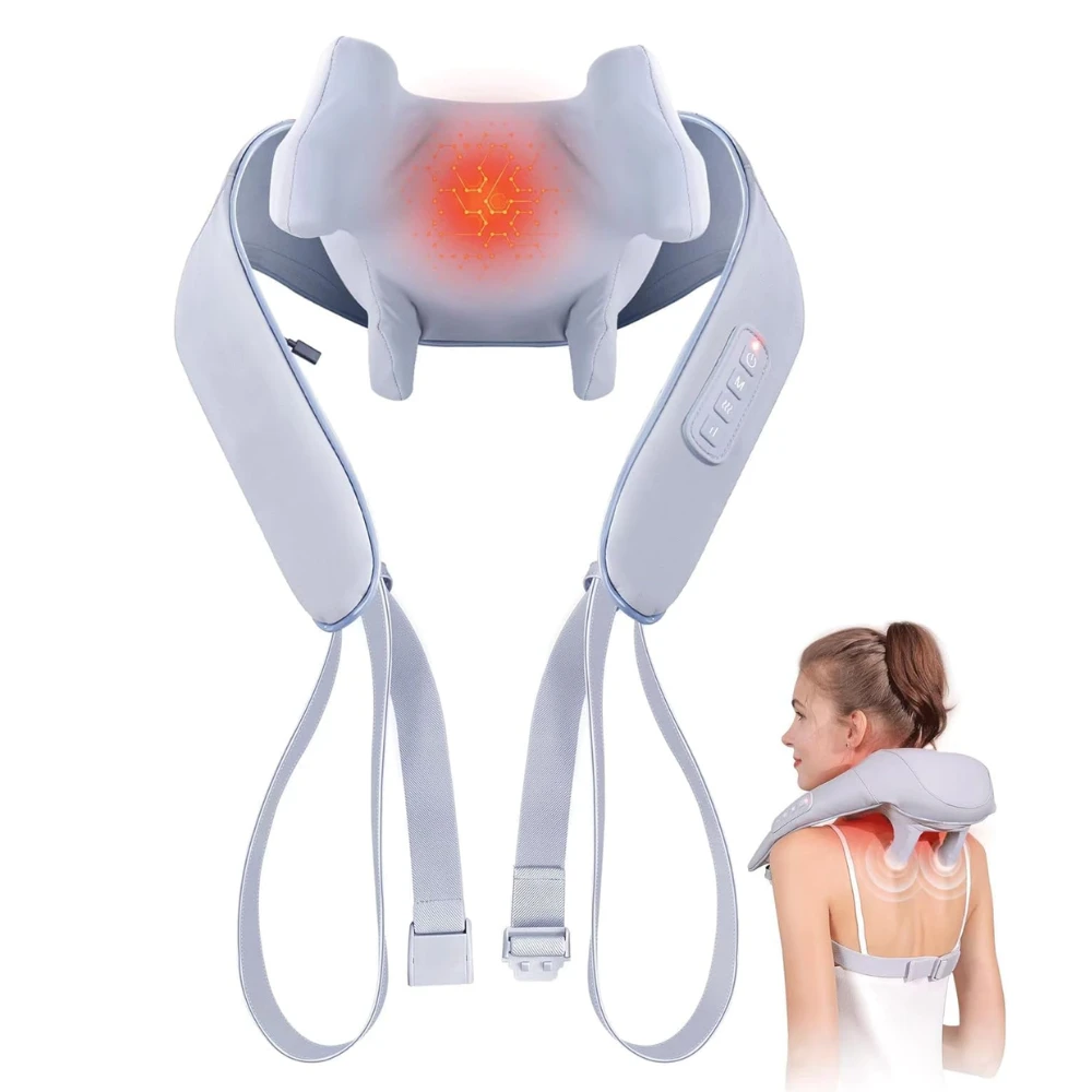 جهاز تدليك الرقبة الكهربائي من درافيزون مع الحرارة - مدلك الرقبة والكتف لتخفيف الام الانسجة العميقة 6D يحاكي قبضة اليد البشرية وعجن الرقبة والظهر لتدليك الظهر واسترخاء العضلات