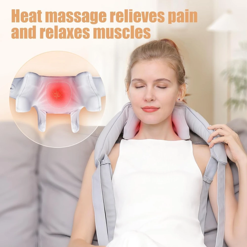 جهاز تدليك الرقبة الكهربائي من درافيزون مع الحرارة - مدلك الرقبة والكتف لتخفيف الام الانسجة العميقة 6D يحاكي قبضة اليد البشرية وعجن الرقبة والظهر لتدليك الظهر واسترخاء العضلات