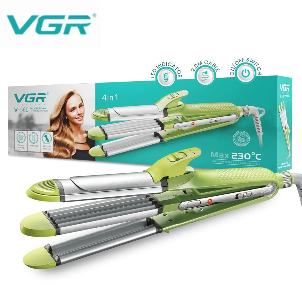 مكواه الشعر الاحترافي VGR V-569  -لفرد الشعر، وتمويجه مع ألواح مطلية بالسيراميك، وإعدادات قابلة للتعديل، وتقنية تسخين موحدة تصل إلى 230 درجة مئوية