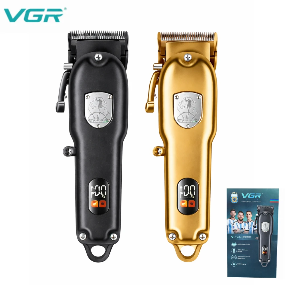 ماكينة قص الشعر VGR V-652M احترافية مع علامة من الفولاذ المقاوم للصدأ، بطارية ليثيوم 1500 مللي أمبير في الساعة، رافعة مستدقة للشحن عبر USB لقص الشعر والضغط