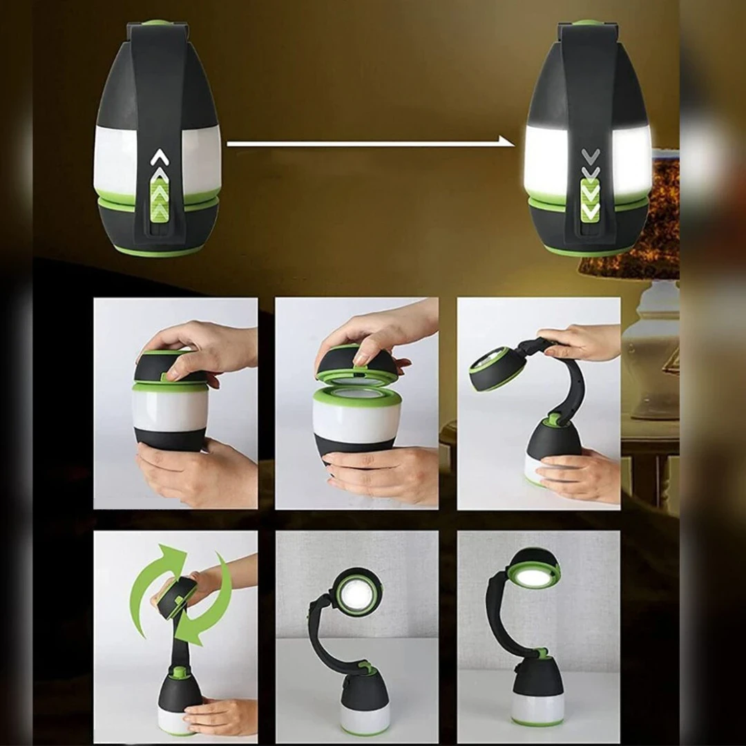 مصباح تخييم متعدد الوظائف LED قابل لإعادة الشحن عبر منفذ USB / مصباح يدوي 3 في 1، مناسب للرحلات الخارجية والمشي لمسافات طويلة والاستخدام المنزلي، مصباح طاولة، وبنك طاقة