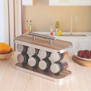 طقم توابل وبهارات بحامل - 8 قطع - شفاف