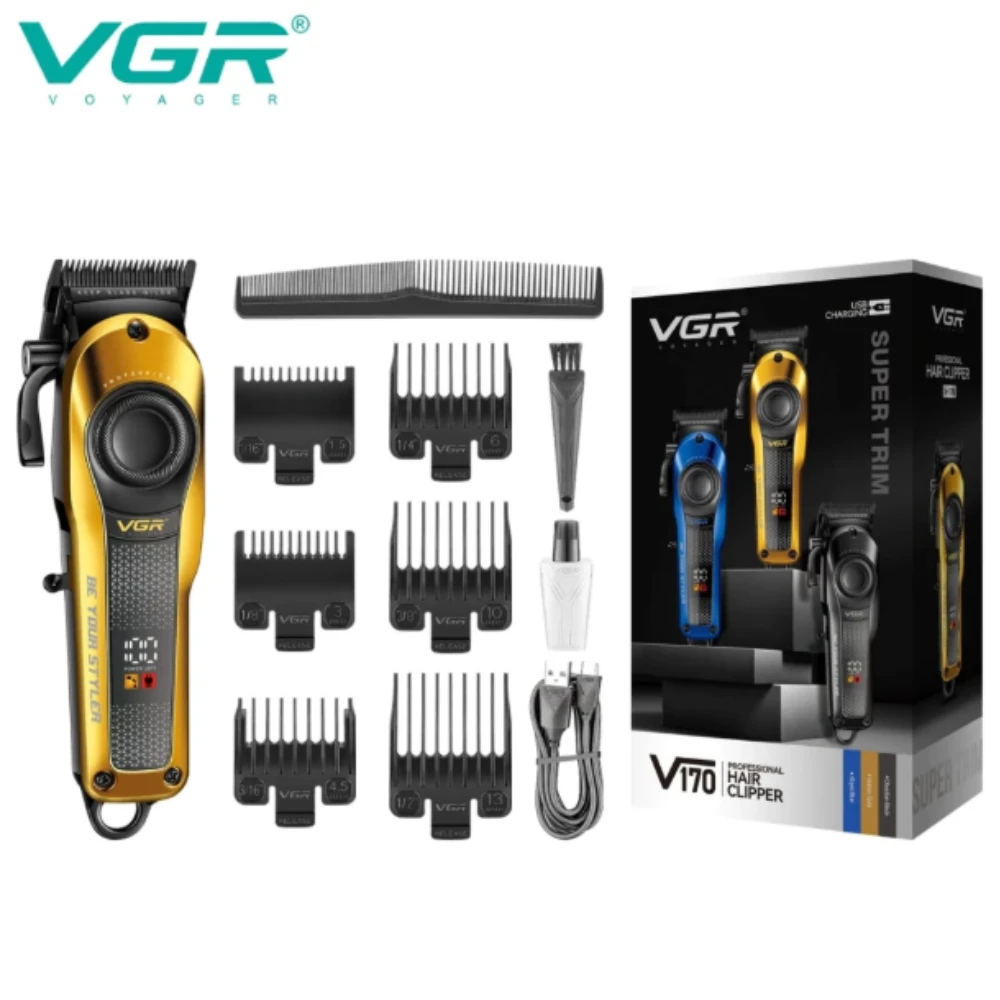 ماكينة حلاقة الشعر الاحترافية VGR V-170 مع غطاء خارجي قابل للتغيير، ماكينة حلاقة شعر الشعر واللحية والشارب