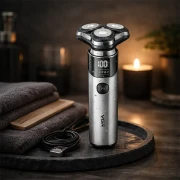 ماكينة حلاقة قابلة لإعادة الشحن بثلاثة رؤوس V-321 / شاشة LCD، 2000 مللي أمبير، مقاومة للماء بمعيار IPX7