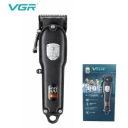 ماكينة قص الشعر VGR V-652M احترافية مع علامة من الفولاذ المقاوم للصدأ، بطارية ليثيوم 1500 مللي أمبير في الساعة، رافعة مستدقة للشحن عبر USB لقص الشعر والضغط
