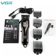 ماكينة قص الشعر VGR V-652M احترافية مع علامة من الفولاذ المقاوم للصدأ، بطارية ليثيوم 1500 مللي أمبير في الساعة، رافعة مستدقة للشحن عبر USB لقص الشعر والضغط