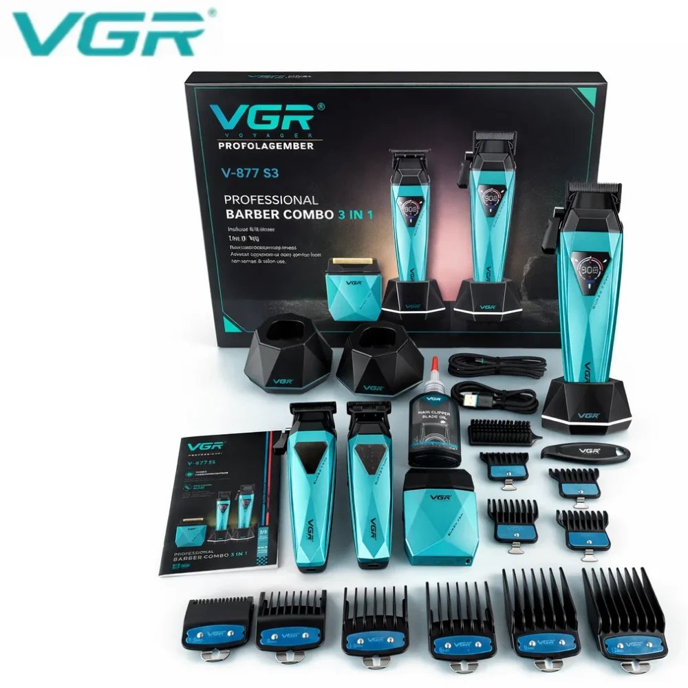 مجموعه ماكينات تشذيب الشعر احترافية ماكينات قص الشعر 9000 دورة في الدقيقة ماكينات تشذيب الشعر LED ماكينات قص كهربائية هادئة ماكينة تشذيب شعر للرجال V-877 S3