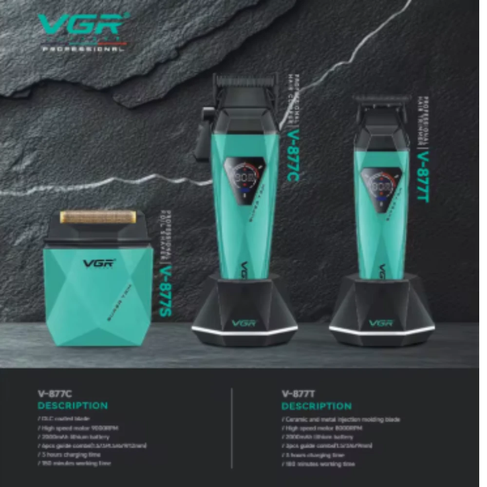 مجموعه ماكينات تشذيب الشعر احترافية ماكينات قص الشعر 9000 دورة في الدقيقة ماكينات تشذيب الشعر LED ماكينات قص كهربائية هادئة ماكينة تشذيب شعر للرجال V-877 S3