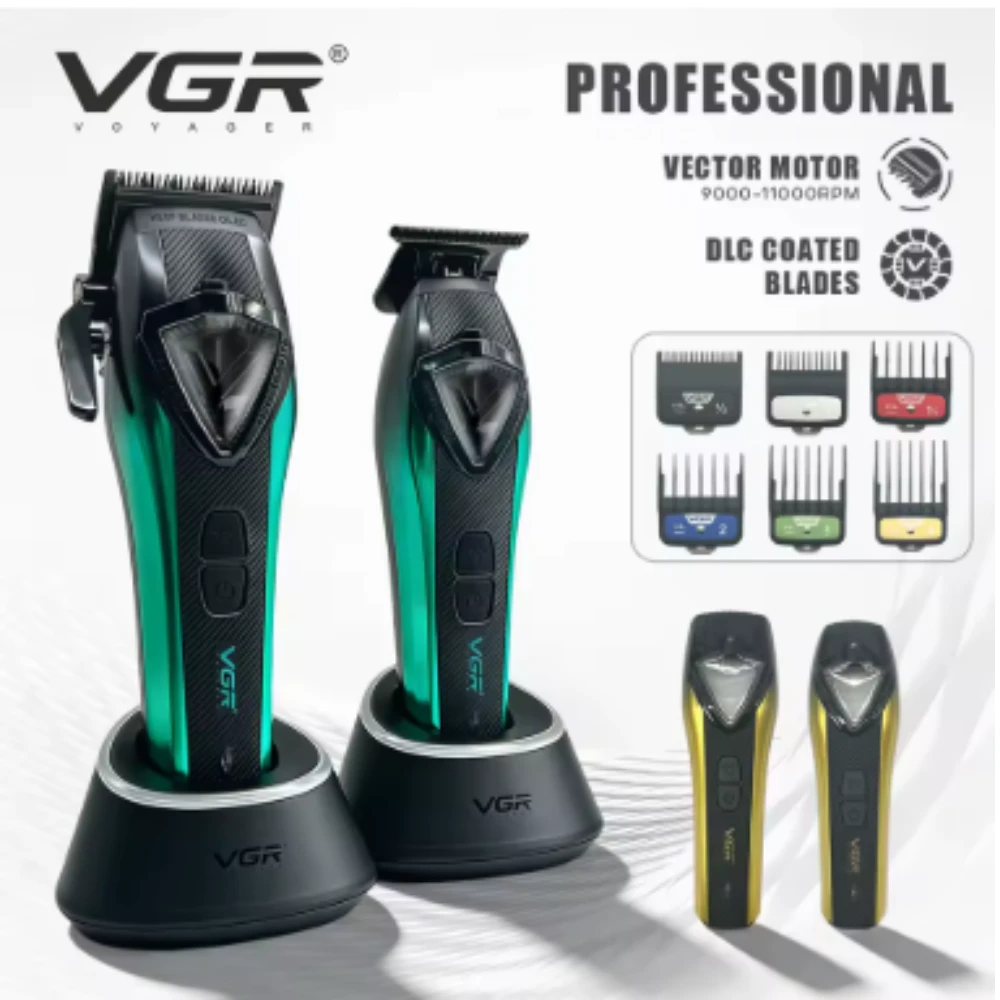 طفم ماكينات VGR حلاقة الشعر رجال مكينه حلاق شعر حلاقة شعر للرجال + ماكينة قص الشعر محرك متجه ماكينة قص الشعر قابلة للتعديل 11000 دورة